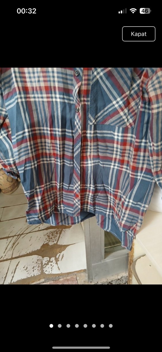 Kadın Gri Ekose Düğmeli Gömlek - Görsel 2