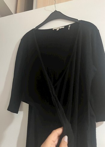 Uzun Kollu Siyah Drapeli Kadın Elbise - Görsel 5