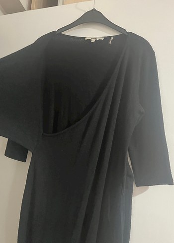 Uzun Kollu Siyah Drapeli Kadın Elbise - Görsel 6