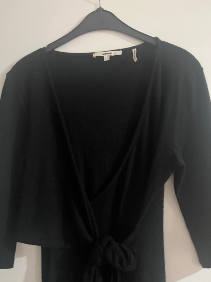 Uzun Kollu Siyah Drapeli Kadın Elbise - Görsel 2