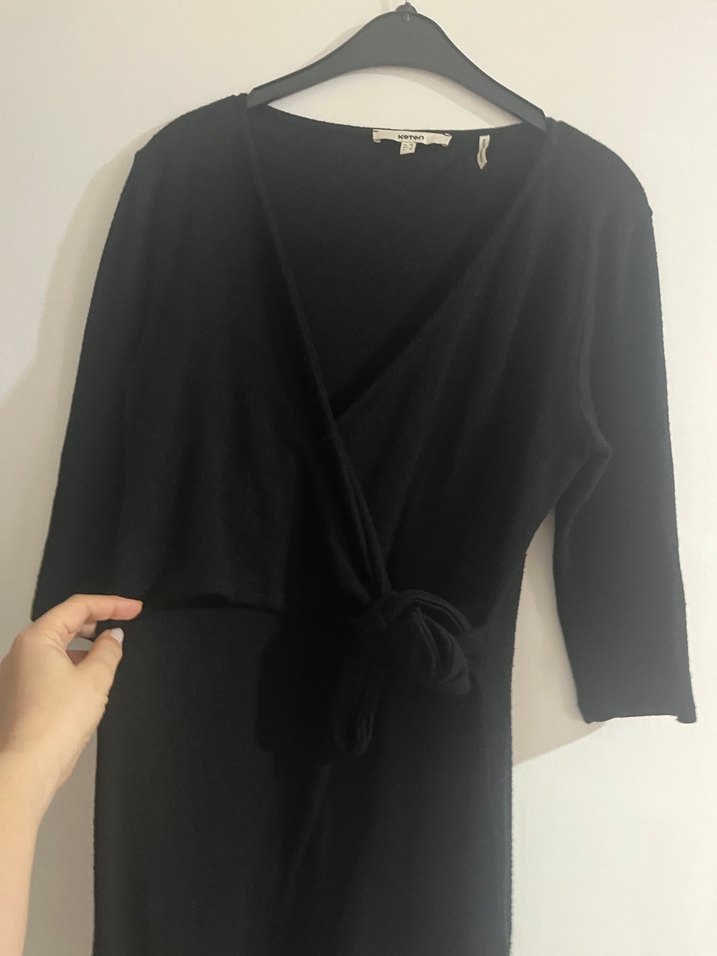 Uzun Kollu Siyah Drapeli Kadın Elbise - Görsel 4