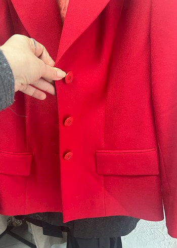 takım  Kırmızı Kadın Blazer Ceket ve etek - Görsel 2