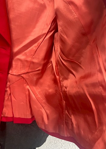 takım  Kırmızı Kadın Blazer Ceket ve etek - Görsel 7