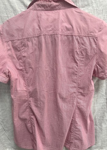 Pembe Kısa Kollu Düğmeli Kadın Gömlek - Görsel 4