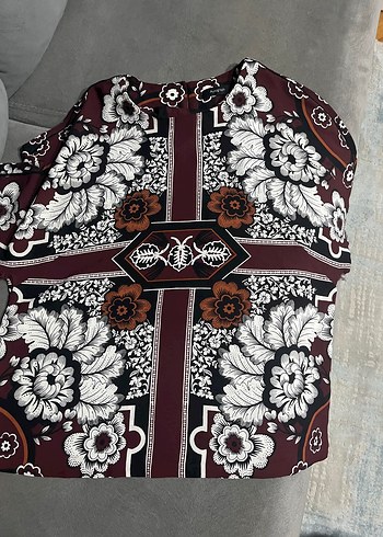 Atmosphere Vintage Cicekli Bordo Bluz