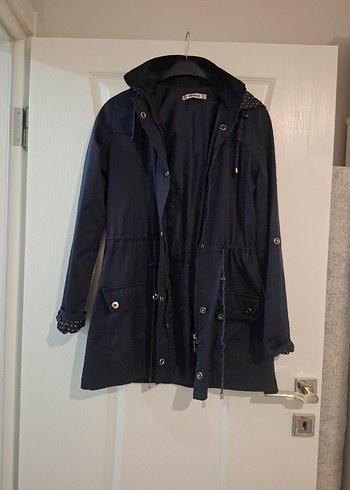 Lacivert Düğmeli Midi Kadın Yağmurluk - Görsel 3