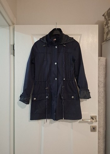 Lacivert Düğmeli Midi Kadın Yağmurluk - Görsel 2