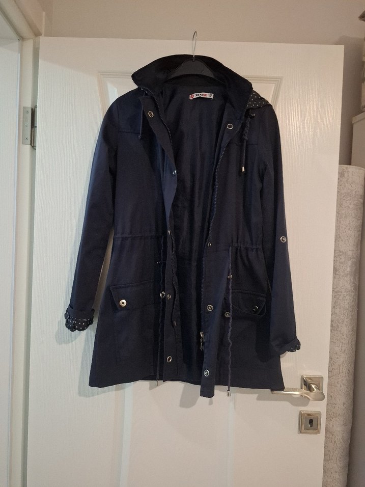 Lacivert Düğmeli Midi Kadın Yağmurluk - Görsel 3