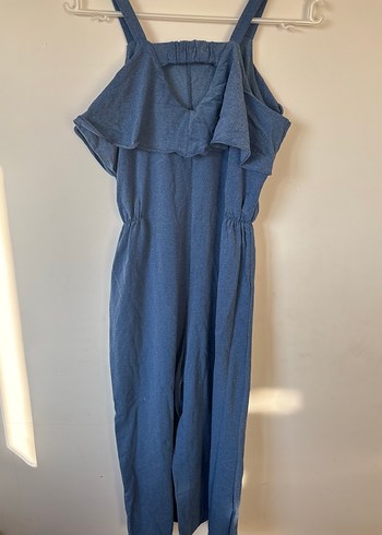 Mango Lacivert Askılı Uzun Keten Tulum