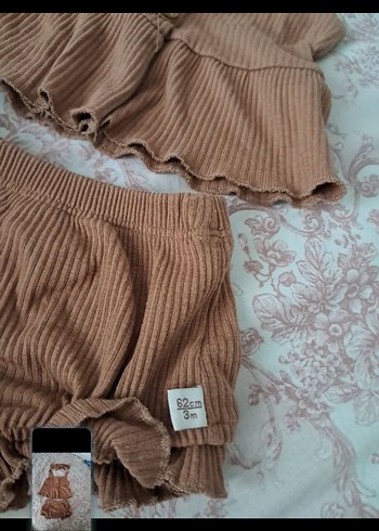 Kahverengi Fırfırlı 3'lü Bebek Kız Takımı - Görsel 2