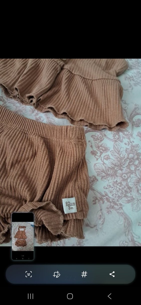 Kahverengi Fırfırlı 3'lü Bebek Kız Takımı - Görsel 2