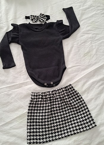 9-12ay Uzun Kollu Siyah 3'lü Kız Bebek Takımı - Görsel 2
