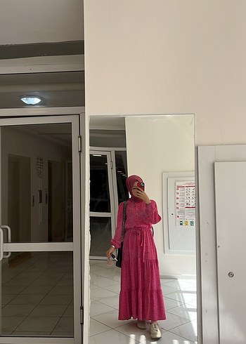 Uzun Kol, Yüksek Yaka, Pembe Uzun Elbise