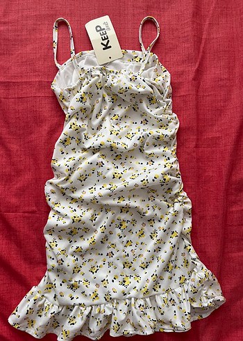 Sarı Drapeli Askılı Mini Elbise - Görsel 4