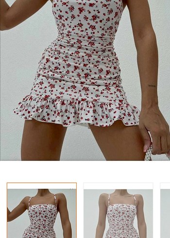 Sarı Drapeli Askılı Mini Elbise - Görsel 6