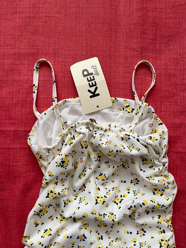 Sarı Drapeli Askılı Mini Elbise - Görsel 5