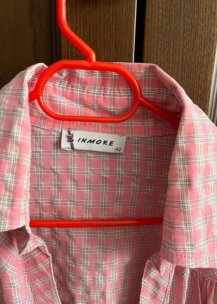 Pembe kareli kısa kollu gömlek - Görsel 3