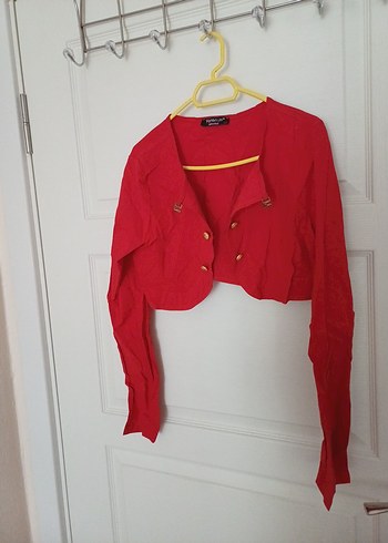 Kız Çocuk Kırmızı Düğmeli Bolero - Görsel 2