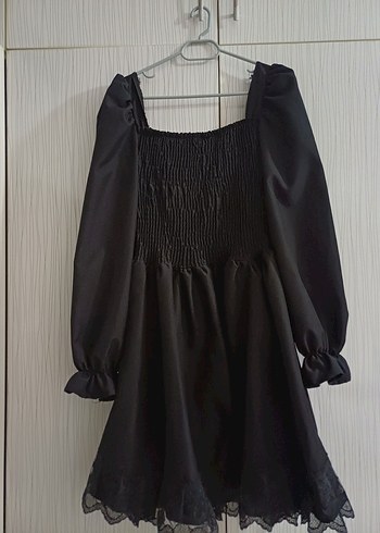 Uzun Kollu Siyah Midi Kadın Elbise - Görsel 3