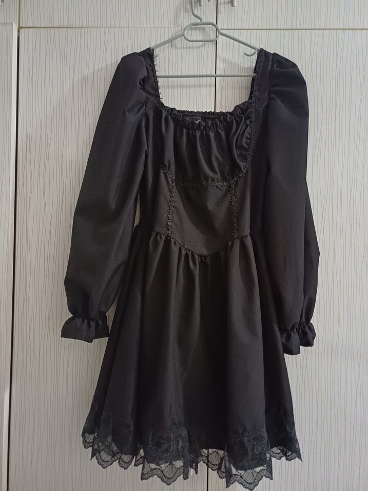 Uzun Kollu Siyah Midi Kadın Elbise - Görsel 2