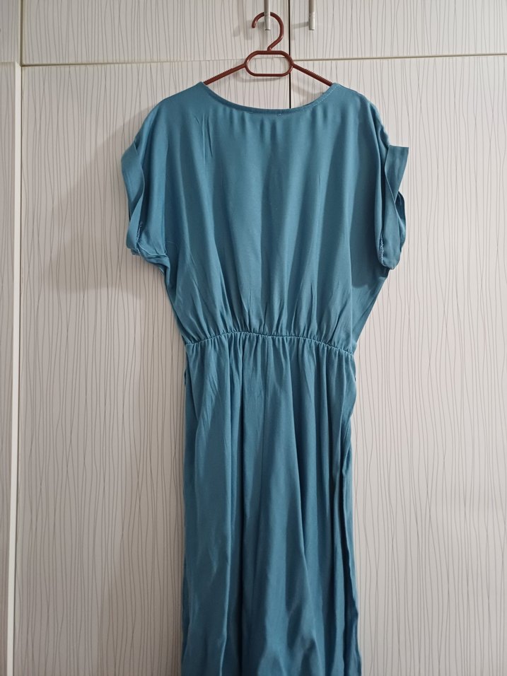 Turkuaz Midi Boy Salaş Elbise - Görsel 3