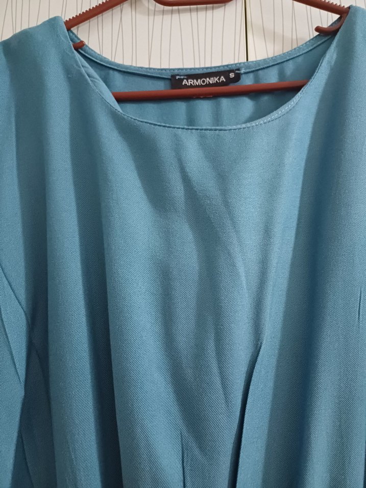 Turkuaz Midi Boy Salaş Elbise - Görsel 4