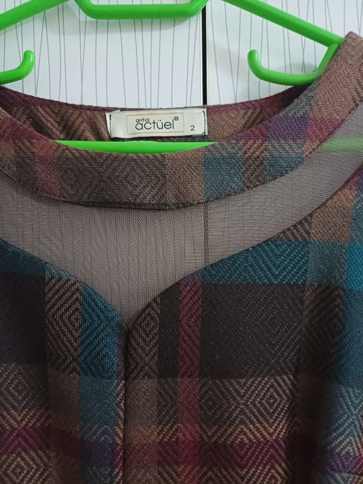 Kahverengi Ekose Midi Elbise - Görsel 3