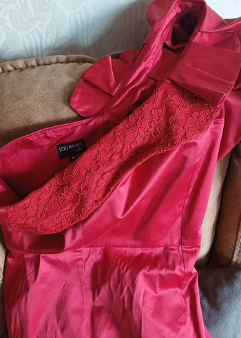 Kırmızı Drapeli Straplez Mini Abiye Elbise - Görsel 5