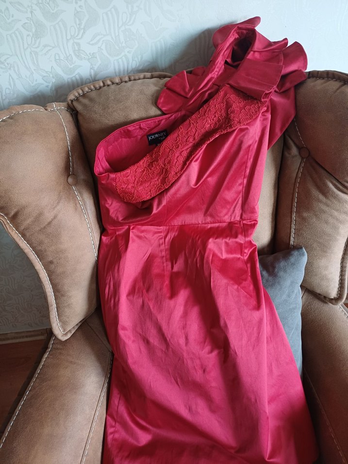 Kırmızı Drapeli Straplez Mini Abiye Elbise - Görsel 3