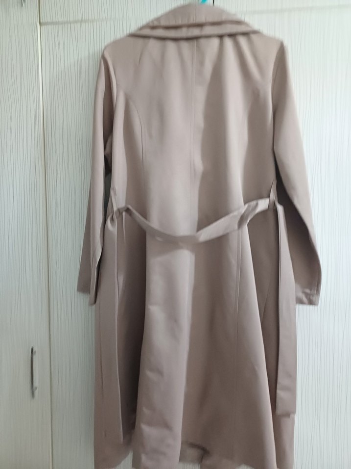 Bej Düğmeli Uzun Kadın Trençkot - Görsel 5