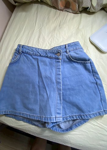 Düğmeli Mavi Mini Jean Şort - Görsel 2