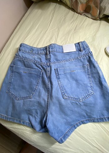 Düğmeli Mavi Mini Jean Şort