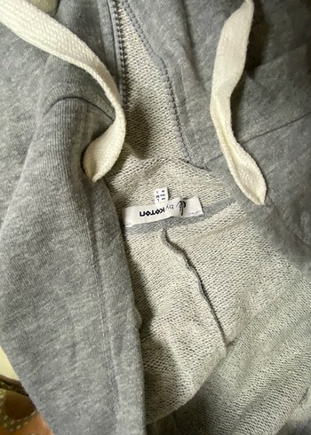 Gri Fermuarlı Kapüşonlu  Sweatshirt - Görsel 2