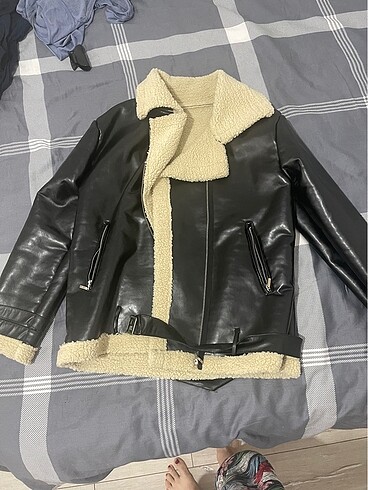 Diğer Suni deri biker oversize mont