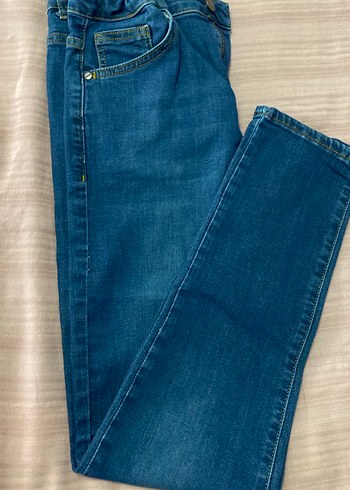Erkek Çocuk Mavi Düğmeli Denim Pantolon