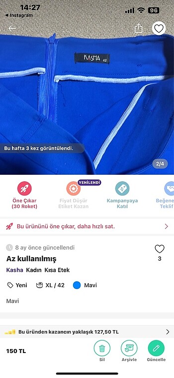 xl Beden Kasma 42 beden