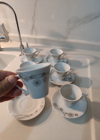 Beyaz Gri Desenli 6'lı Kahve Fincan Takımı - Görsel 4