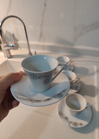 Beyaz Gri Desenli 6'lı Kahve Fincan Takımı - Görsel 3