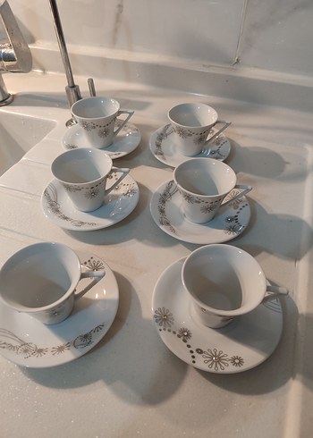 Beyaz Gri Desenli 6'lı Kahve Fincan Takımı - Görsel 2