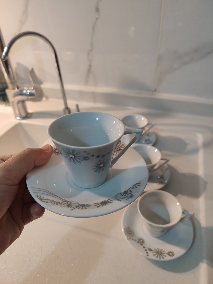 Beyaz Gri Desenli 6'lı Kahve Fincan Takımı - Görsel 3