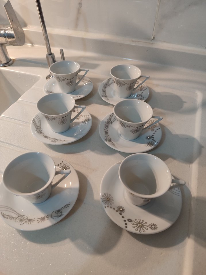 Beyaz Gri Desenli 6'lı Kahve Fincan Takımı - Görsel 2