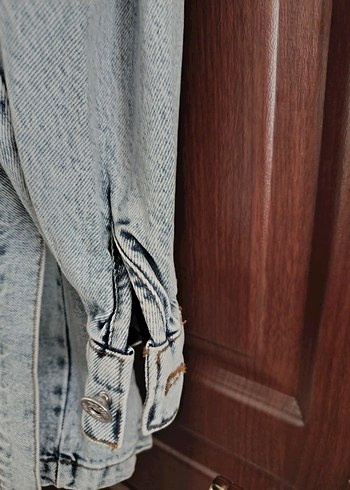 Gri Düğmeli Kadın Denim Ceket - Görsel 4
