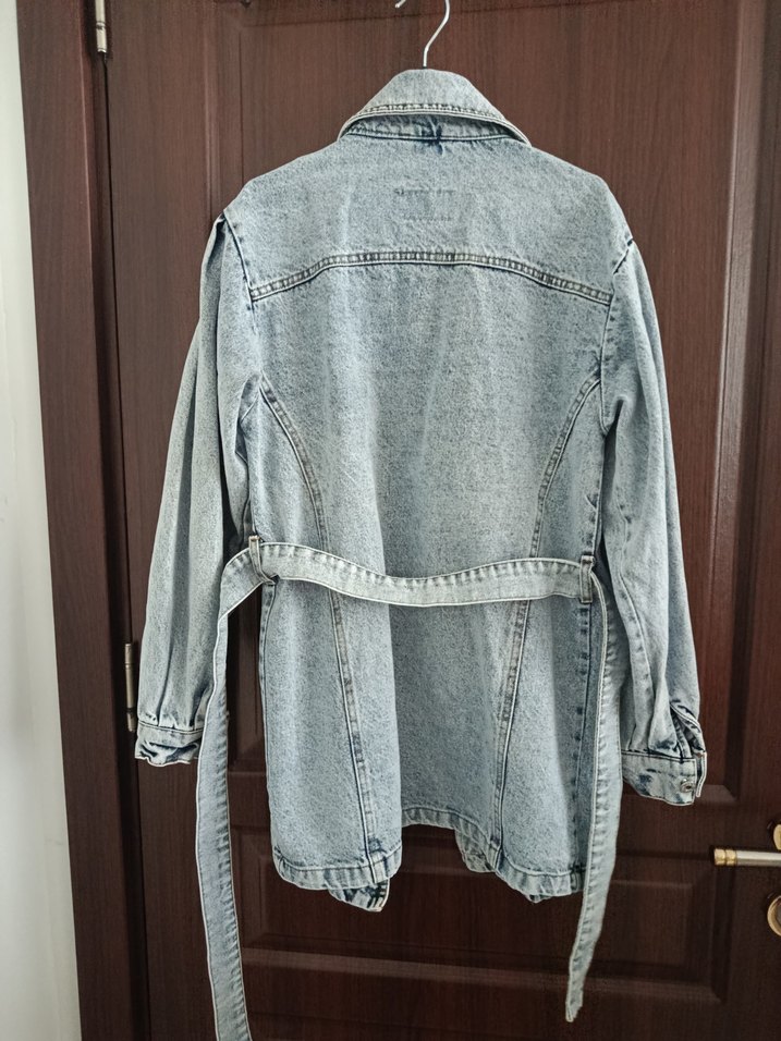 Gri Düğmeli Kadın Denim Ceket - Görsel 3