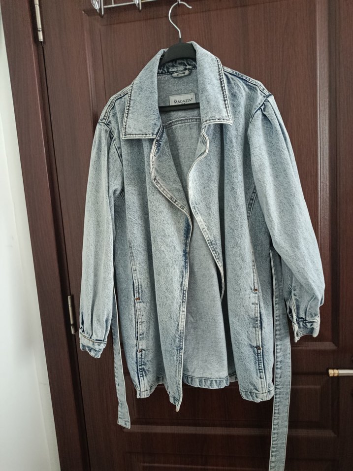 Gri Düğmeli Kadın Denim Ceket - Görsel 2