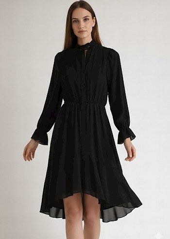 Siyah Uzun Kollu Gotik Elbise - Görsel 2