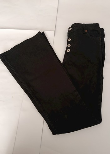 Düğmeli Siyah Kadın Denim Pantolon - Görsel 2