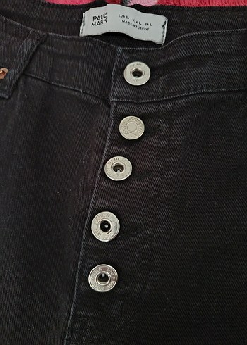 Düğmeli Siyah Kadın Denim Pantolon - Görsel 5