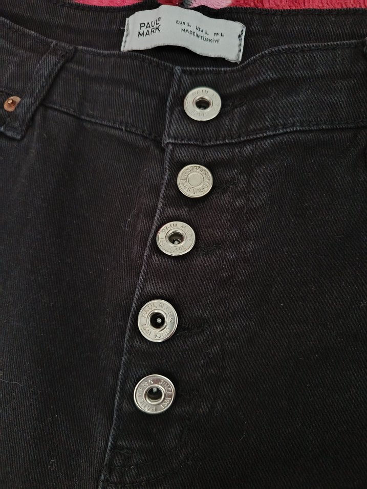 Düğmeli Siyah Kadın Denim Pantolon - Görsel 5