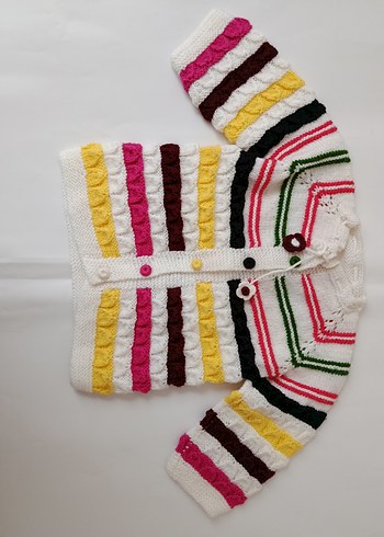 Kız Çocuk Renkli Nakışlı Triko Hırka - Görsel 2