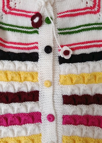 Kız Çocuk Renkli Nakışlı Triko Hırka - Görsel 3